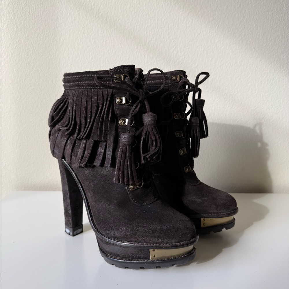 Brian Atwood Dark Brown Suede Lace-Up Boots